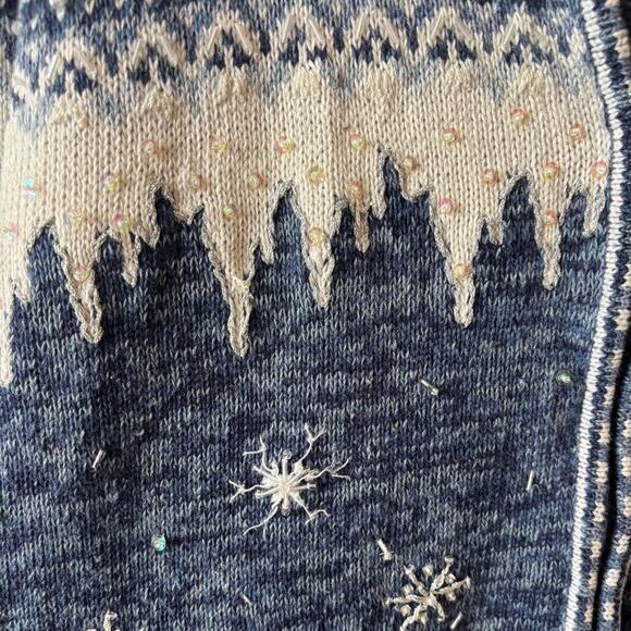 Stitches In Time vintage blue snowflake zip sweater XL embroidered winter - Picture 6 of 8